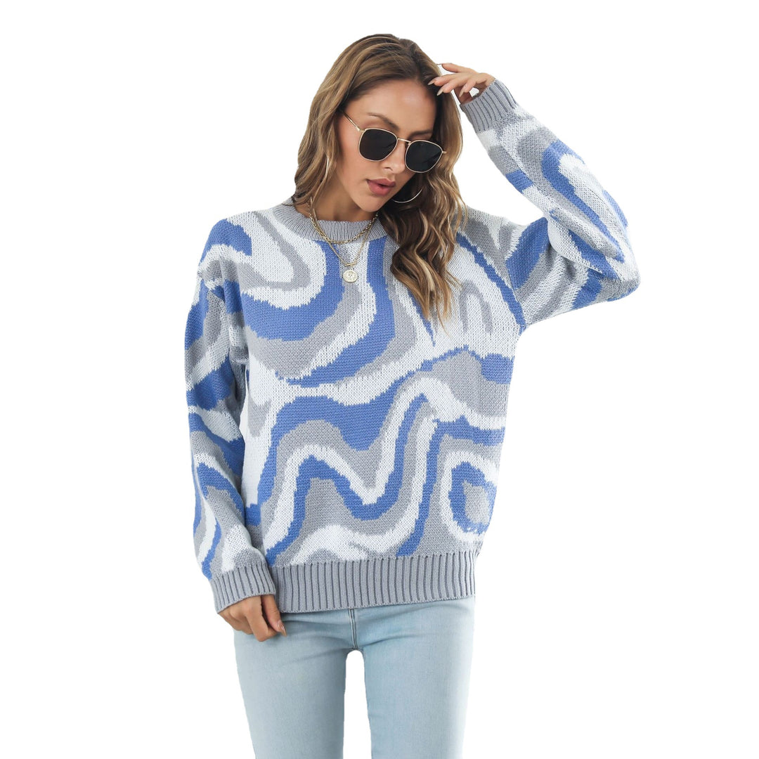 Damen lässiger Pullover mit einzigartigem Wellenmuster R&B