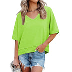 Damen lässiges V-Ausschnitt Oversized T-Shirt R&B