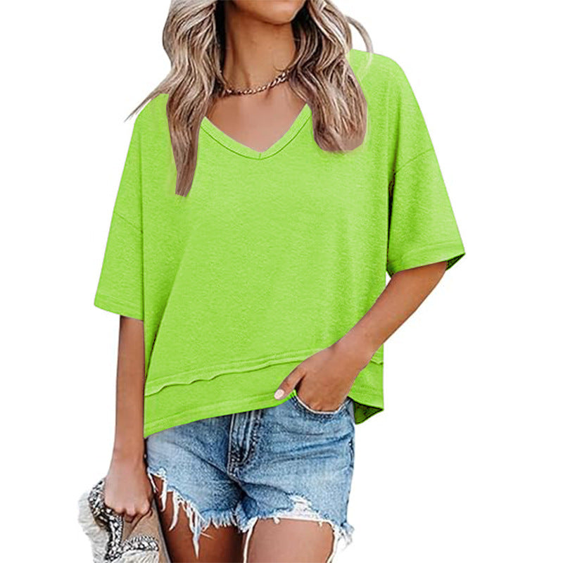 Damen lässiges V-Ausschnitt Oversized T-Shirt R&B