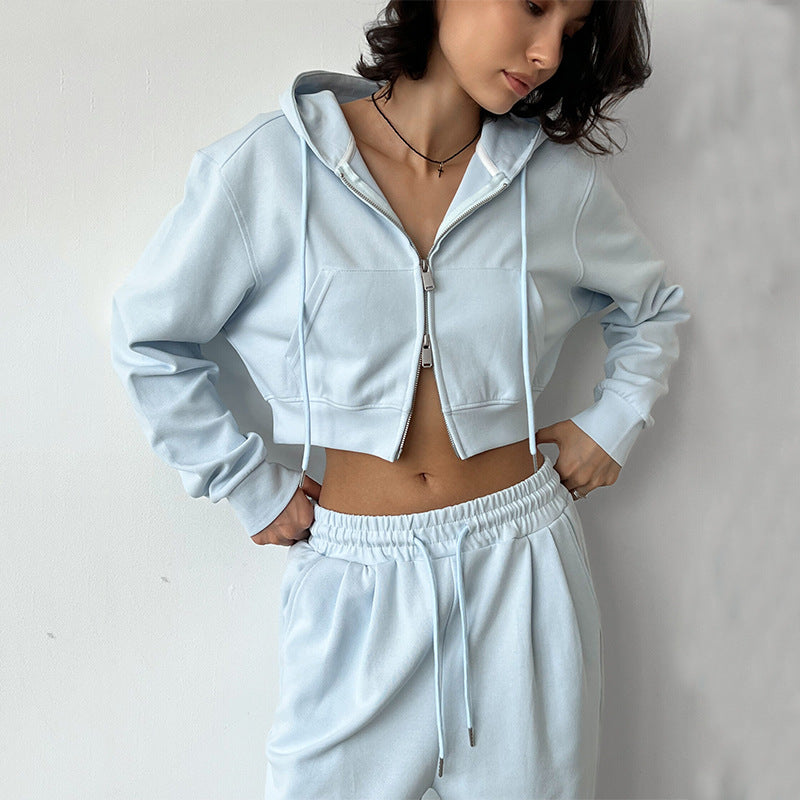 Damen cropped Hoodie und bequeme Jogginghose mit hohem Bund R&B