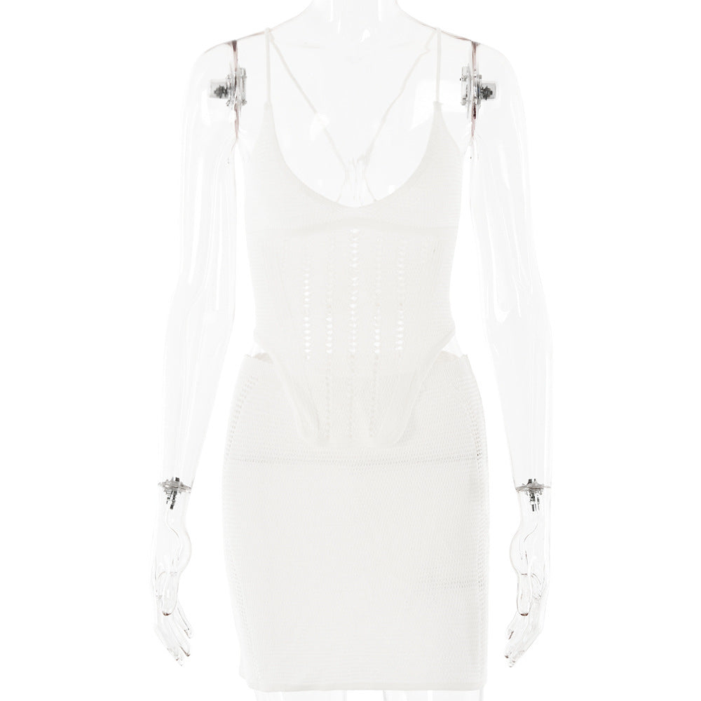 Damen Häkelkleid mit tiefem V-Ausschnitt und raffinierten Rüschendetails R&B