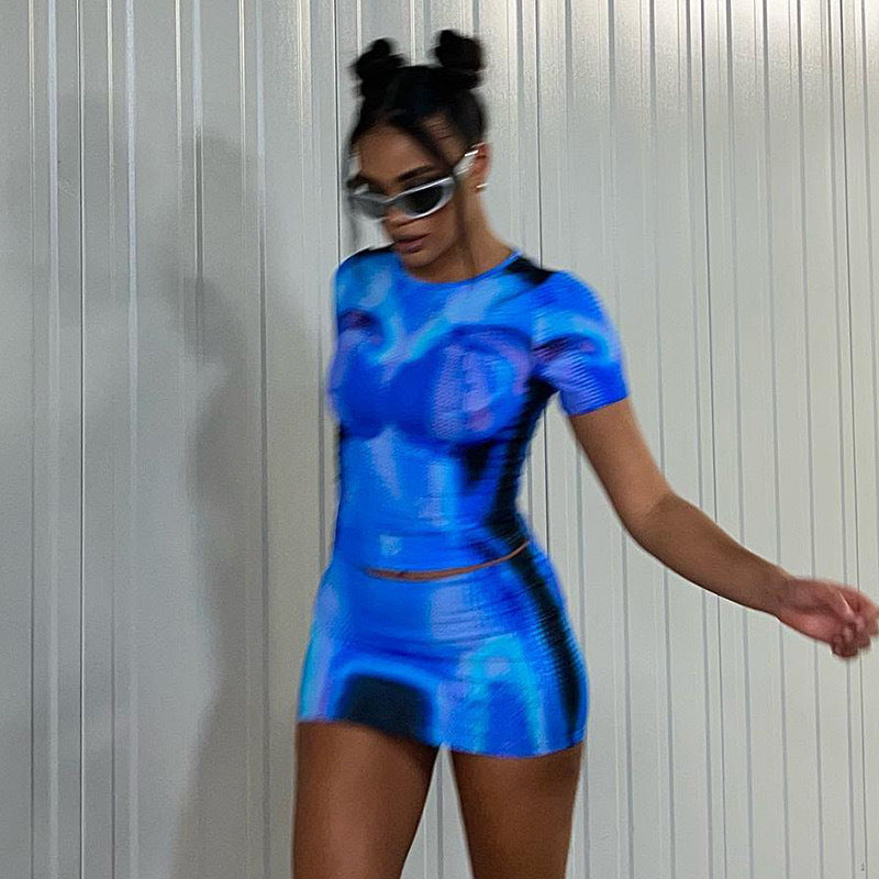 Damen auffälliges Crop-Top und Minirock Set R&B