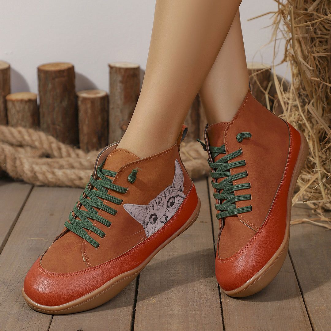 Damen Sneakers mit kreativem Katzen-Design und rutschfester Sohle R&B