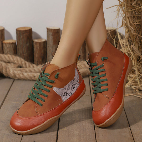 Damen Sneakers mit kreativem Katzen-Design und rutschfester Sohle R&B