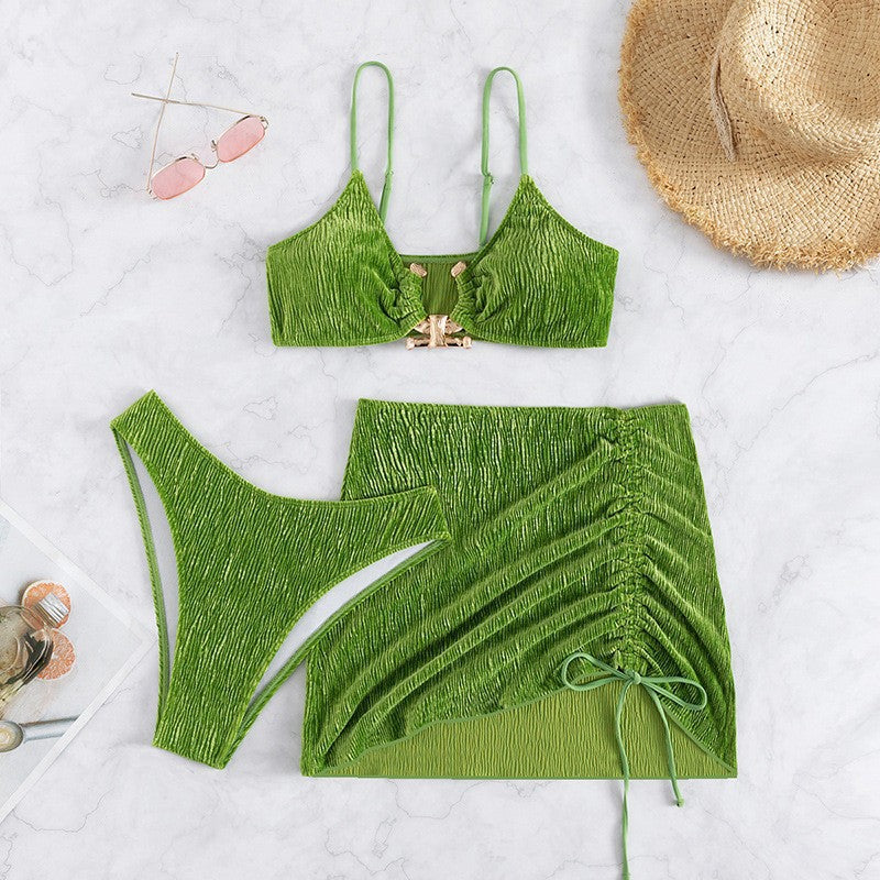 Damen Triangel-Bikini-Set mit Rüschendesign und modischem Rock R&B