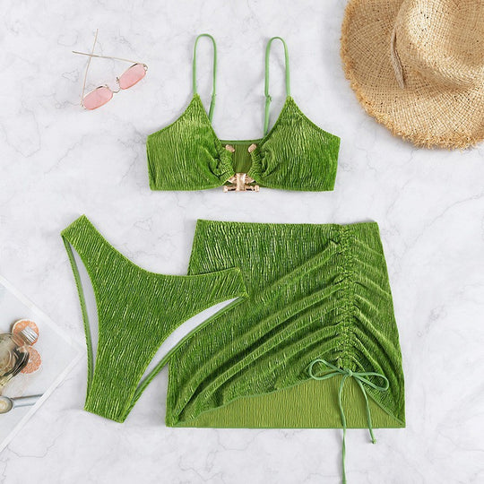Damen Triangel-Bikini-Set mit Rüschendesign und modischem Rock R&B