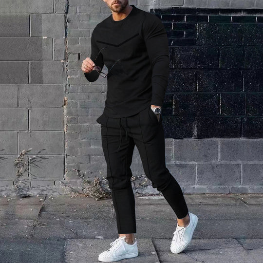 Herren Sportliches Freizeit-Set mit atmungsaktivem Langarmshirt und bequemen Jogginghosen R&B