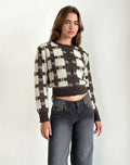 Damen cropped Strickjacke mit modernem Karomuster und knöpfbarem Design R&B