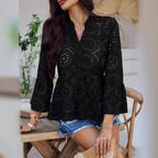 Damen Oberteil mit eleganter Broderie Anglaise und ausgestellten Ärmeln R&B