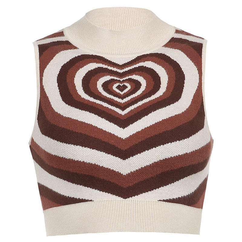 Damen Cropped Strickoberteil mit Herzen-Muster R&B