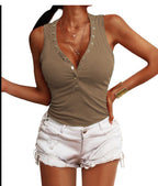 Damen Trendiges Ripp-Top mit Knopfleiste und schmalem Schnitt R&B
