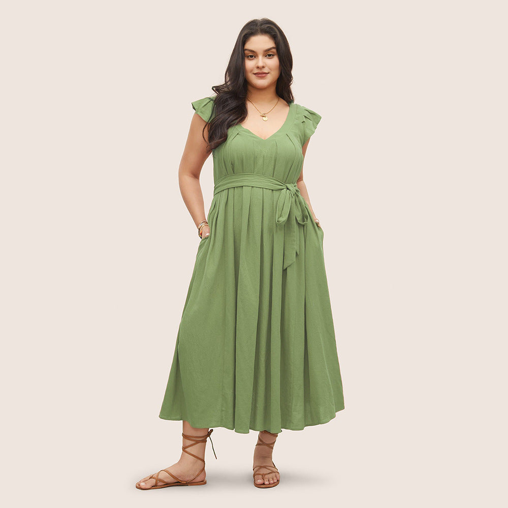 Damen Maxikleid mit fließendem Rock und dekorativen Rüschendetails R&B
