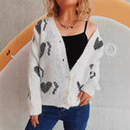 Damen gestrickte Cardigan mit Herzmuster und Knopfdetails R&B