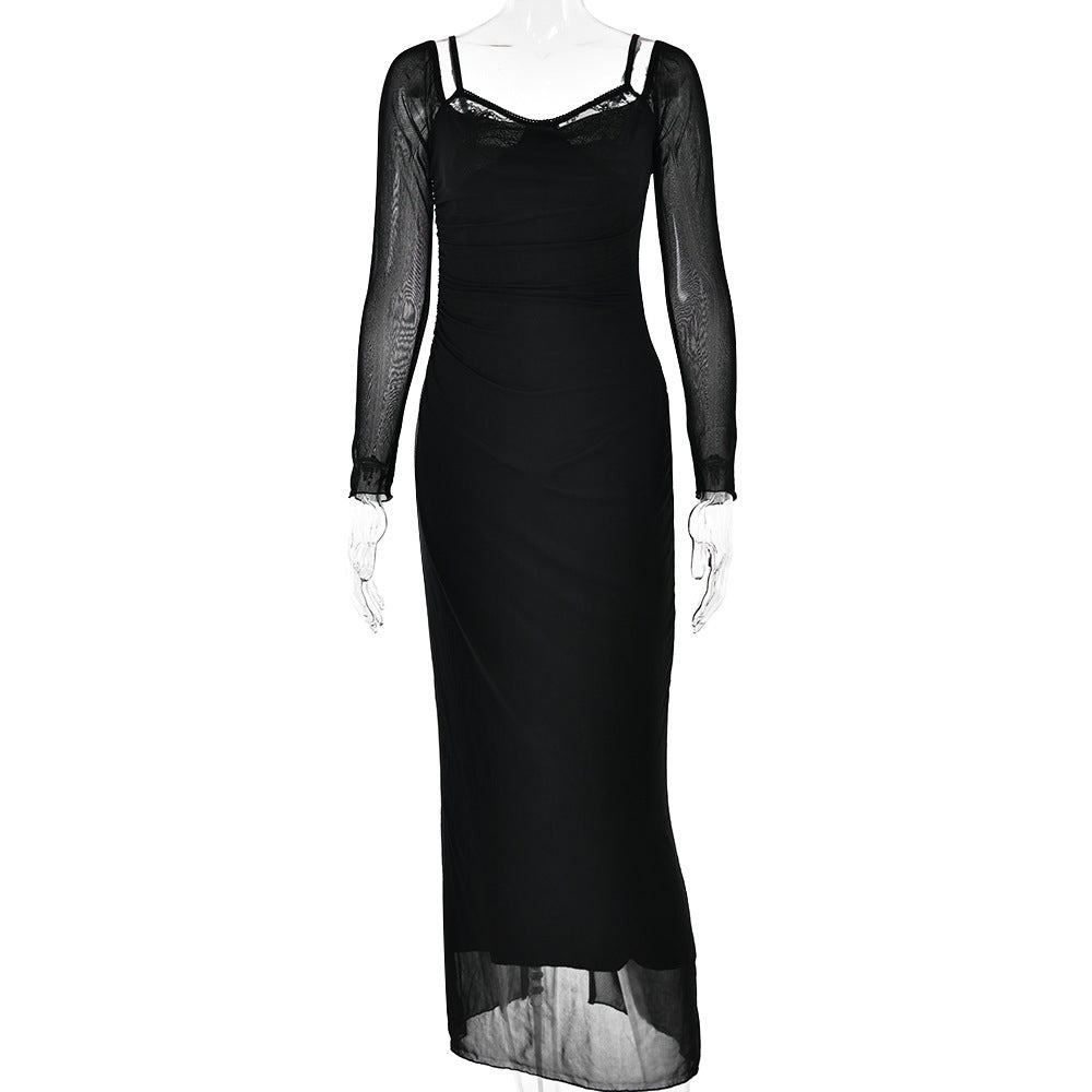 Damen Elegantes Maxikleid mit transparenten Ärmeln R&B