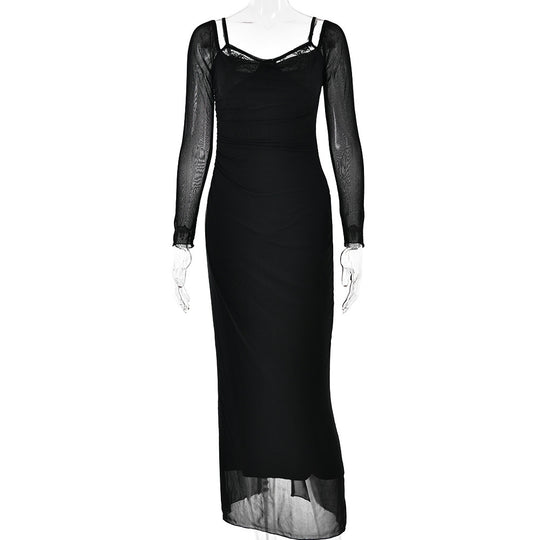 Damen Elegantes Maxikleid mit transparenten Ärmeln R&B