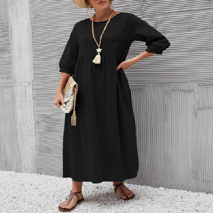 Damen Freizeitmaxikleid mit luftigen Ärmeln und seitlichen Taschen R&B