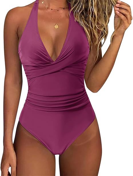 Damen Hochtaillierter Badeanzug mit tiefem V-Ausschnitt und floralem Design R&B