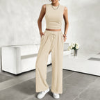 Damen Freizeit-Set mit tailliertem Top und weitem Hose R&B