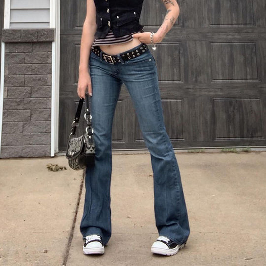 Damen Weit geschnittene Bootcut Jeans mit lässigem Schnitt und mittlerer Taille R&B