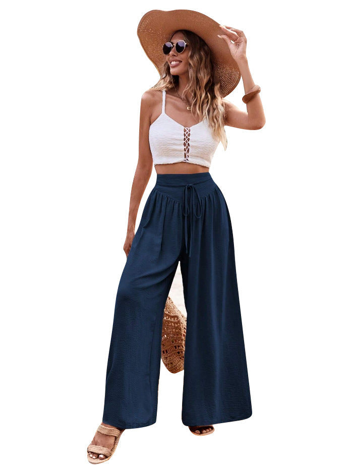Damen Weite High-Waist-Hose mit elastischem Bund und praktischen Taschen R&B