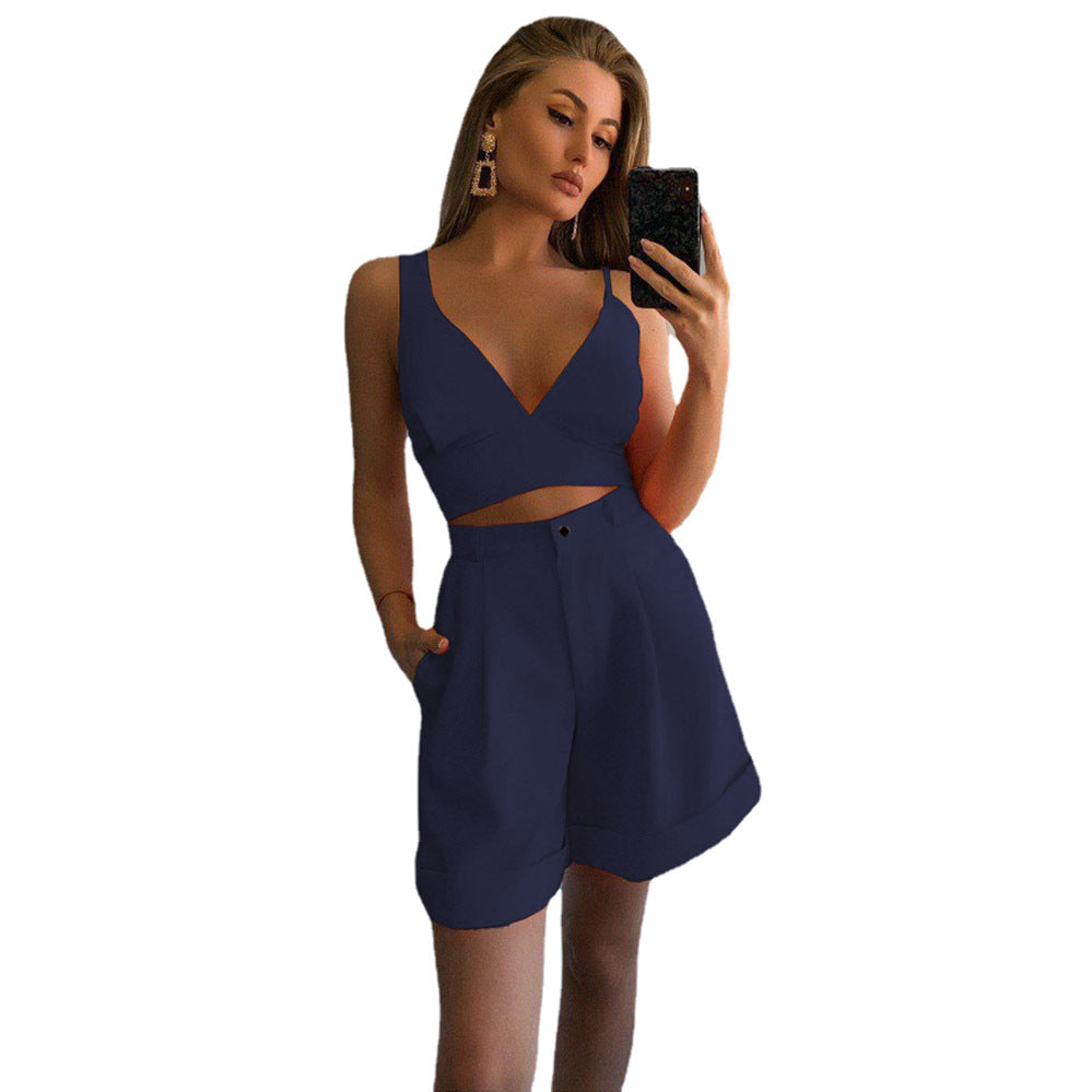 Damen modernes Crop-Top und weite Shorts Set R&B