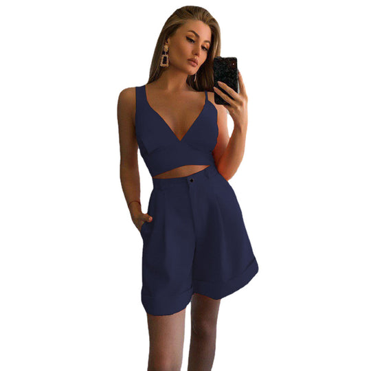 Damen modernes Crop-Top und weite Shorts Set R&B