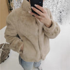 Damen Fleecejacke mit hohem Kragen und seitlichen Eingrifftaschen