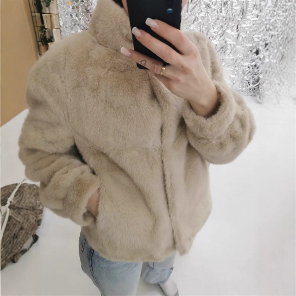 Damen Fleecejacke mit hohem Kragen und seitlichen Eingrifftaschen