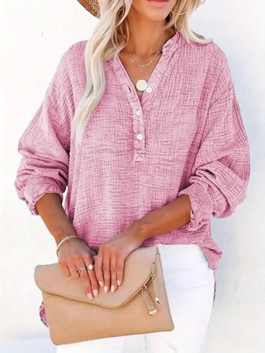 Damen lässige Baumwollbluse mit Knopfleiste R&B