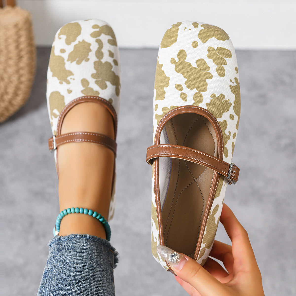 Damen Ballerinas im modischen Fleckendesign mit bequemer Schnallenverstellung R&B