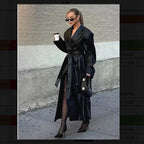 Damen elegante Kunstleder-Trenchcoat mit Gürtel R&B