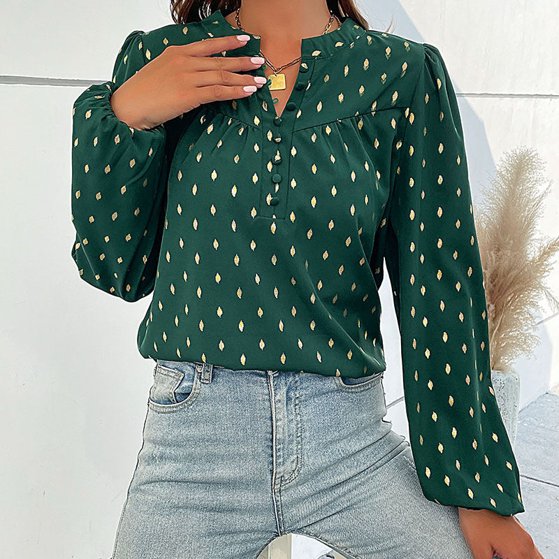 Damen Bluse mit feinem Druck und Knopfdetails R&B