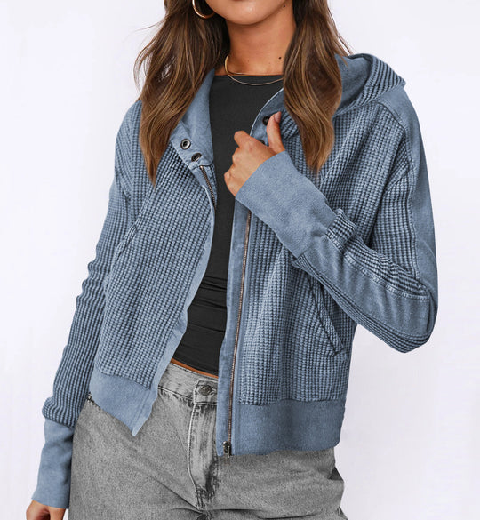 Damen lässige Zip-Jacke mit Kapuze und strukturiertem Design R&B