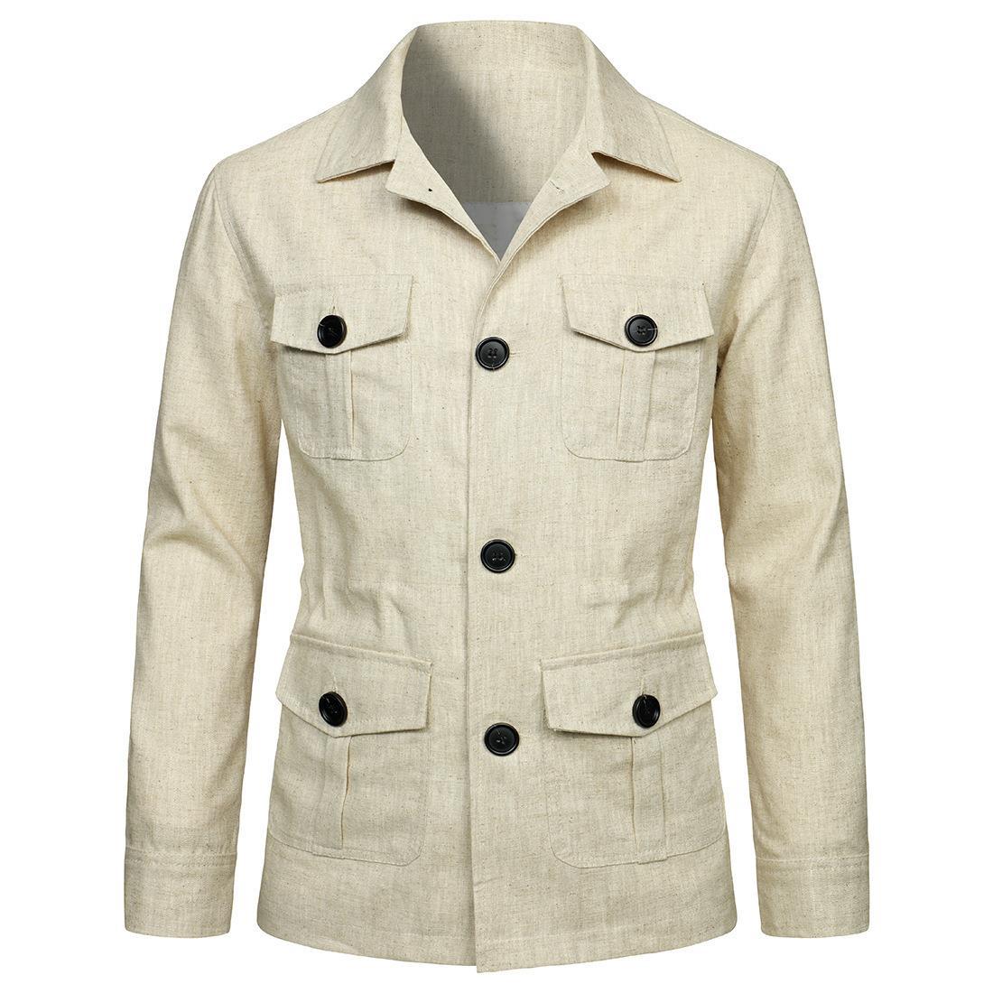 Herren nan Utility-Jacke aus Leinen mit vier aufgesetzten Taschen und taillierter Silhouette R&B