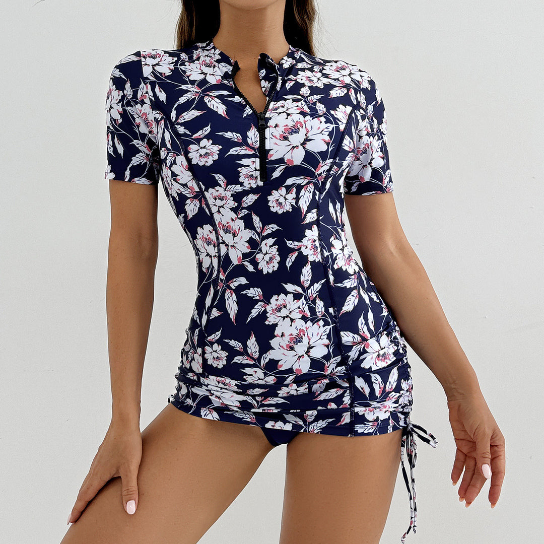Damen modischer Schwimmanzug mit kurzen Ärmeln und Reißverschluss R&B