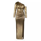 Damen Abendkleid mit schimmerndem Wickeldesign und raffiniertem Schlitz R&B