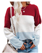 Damen modischer Strickpullover mit farbigem Blockdesign und weitem Schnitt R&B