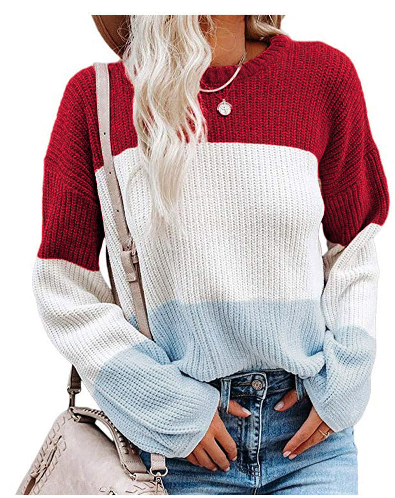 Damen modischer Strickpullover mit farbigem Blockdesign und weitem Schnitt R&B