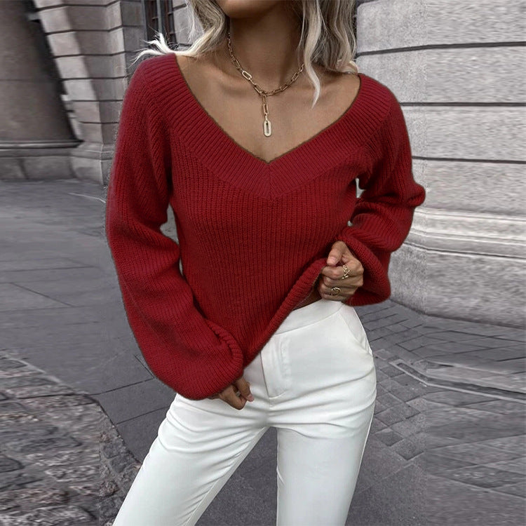 Damen Strickpullover mit V-Ausschnitt und angesagten A-Shape Ärmeln R&B