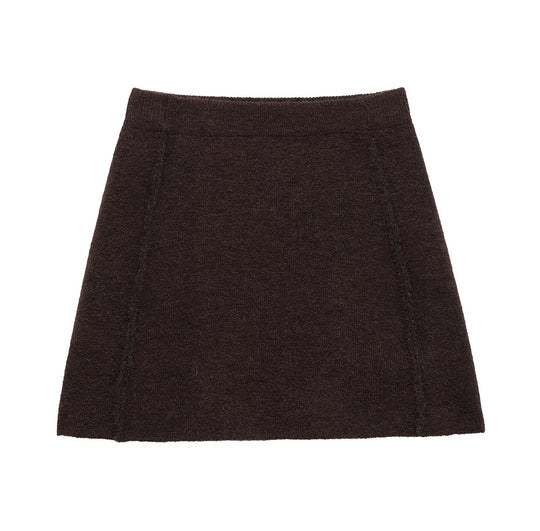 Damen eleganter, kurzer Strickrock mit hohem Bund und seitlichen Nähten R&B