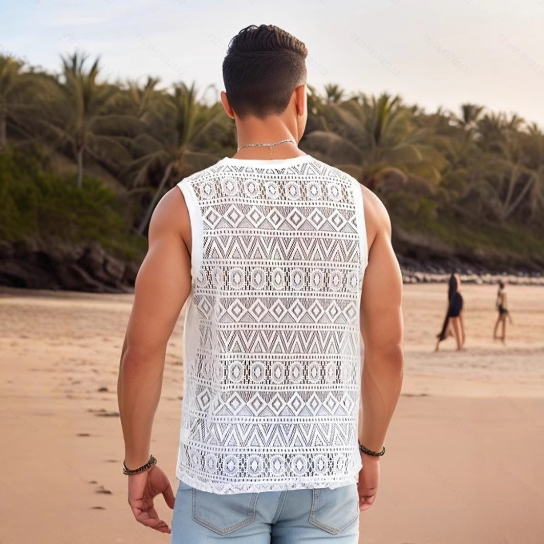 Herren Ärmelloses Netzshirt mit strukturiertem Design R&B