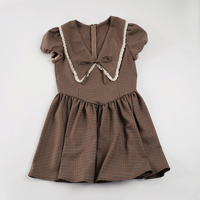 Damen Vintage-Kleid mit Puffärmeln und Spitzenkragen R&B