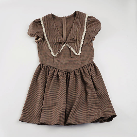 Damen Vintage-Kleid mit Puffärmeln und Spitzenkragen R&B