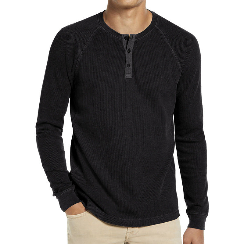 Herren Langarm-Henley-Shirt aus atmungsaktivem Baumwollmix mit Knopfleiste R&B
