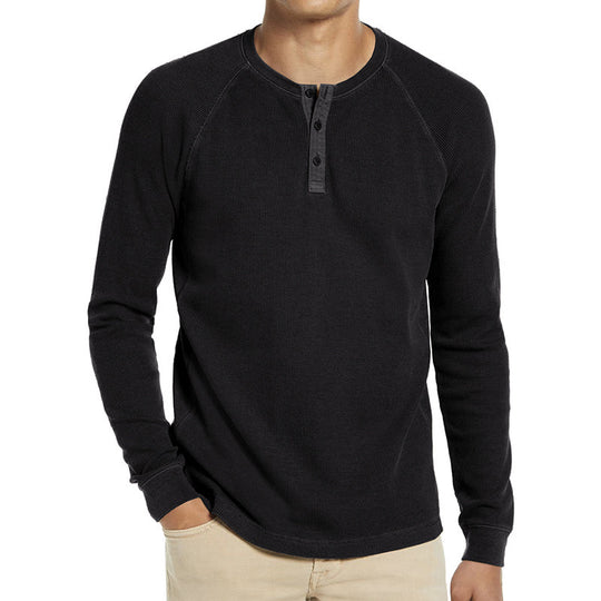 Herren Langarm-Henley-Shirt aus atmungsaktivem Baumwollmix mit Knopfleiste R&B