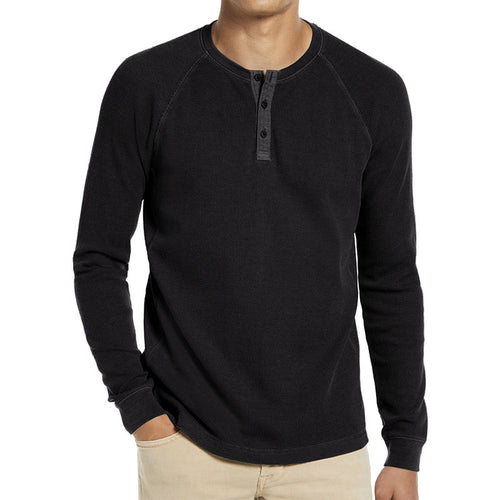 Herren Langarm-Henley-Shirt aus atmungsaktivem Baumwollmix mit Knopfleiste R&B
