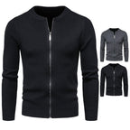 Herren stylische Strickjacke mit modernem Zipper und hohem Kragen