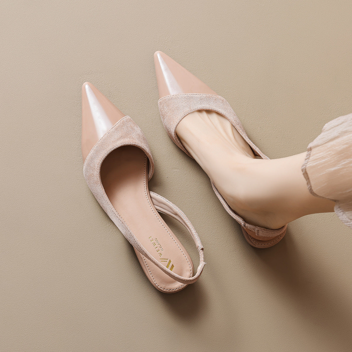 Damen elegante Slingback-Pumps mit modernem Materialmix