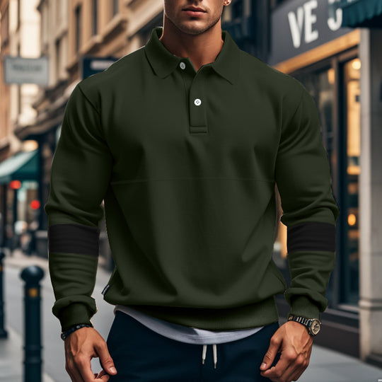 Herren Sportliches Polo-Hoodie mit Kontrastärmel R&B