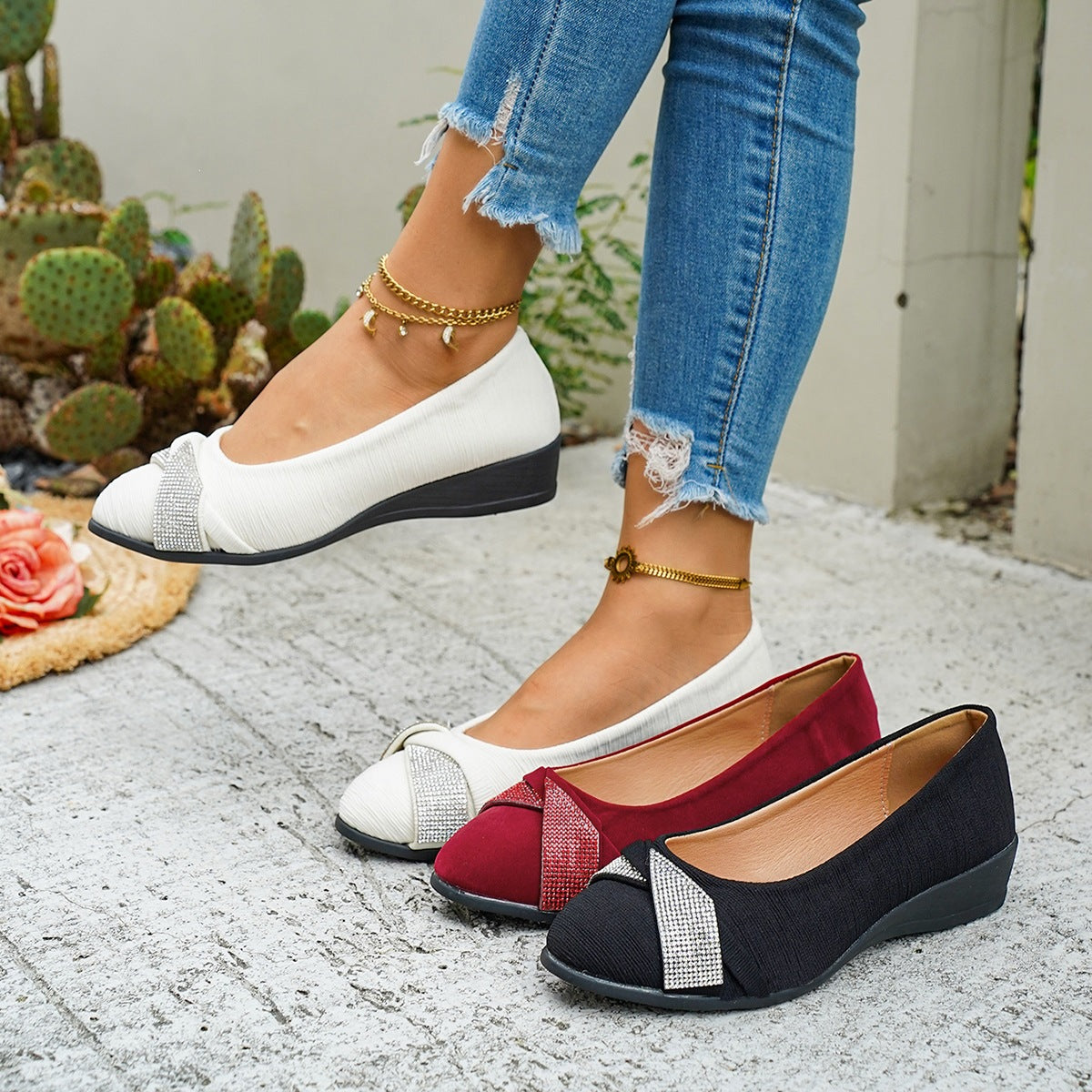 Damen Ballerinas mit funkelndem Strassband R&B